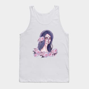 Chantilly Rose day of the dead art by Renee Lavoie Tank Top